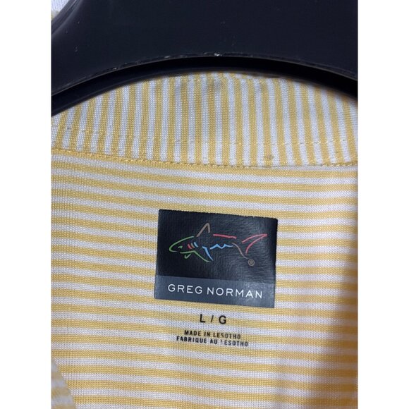 Greg Norman Mens Yellow White Striped Golg Polo Shirt L Polyester - Picture 2 of 5